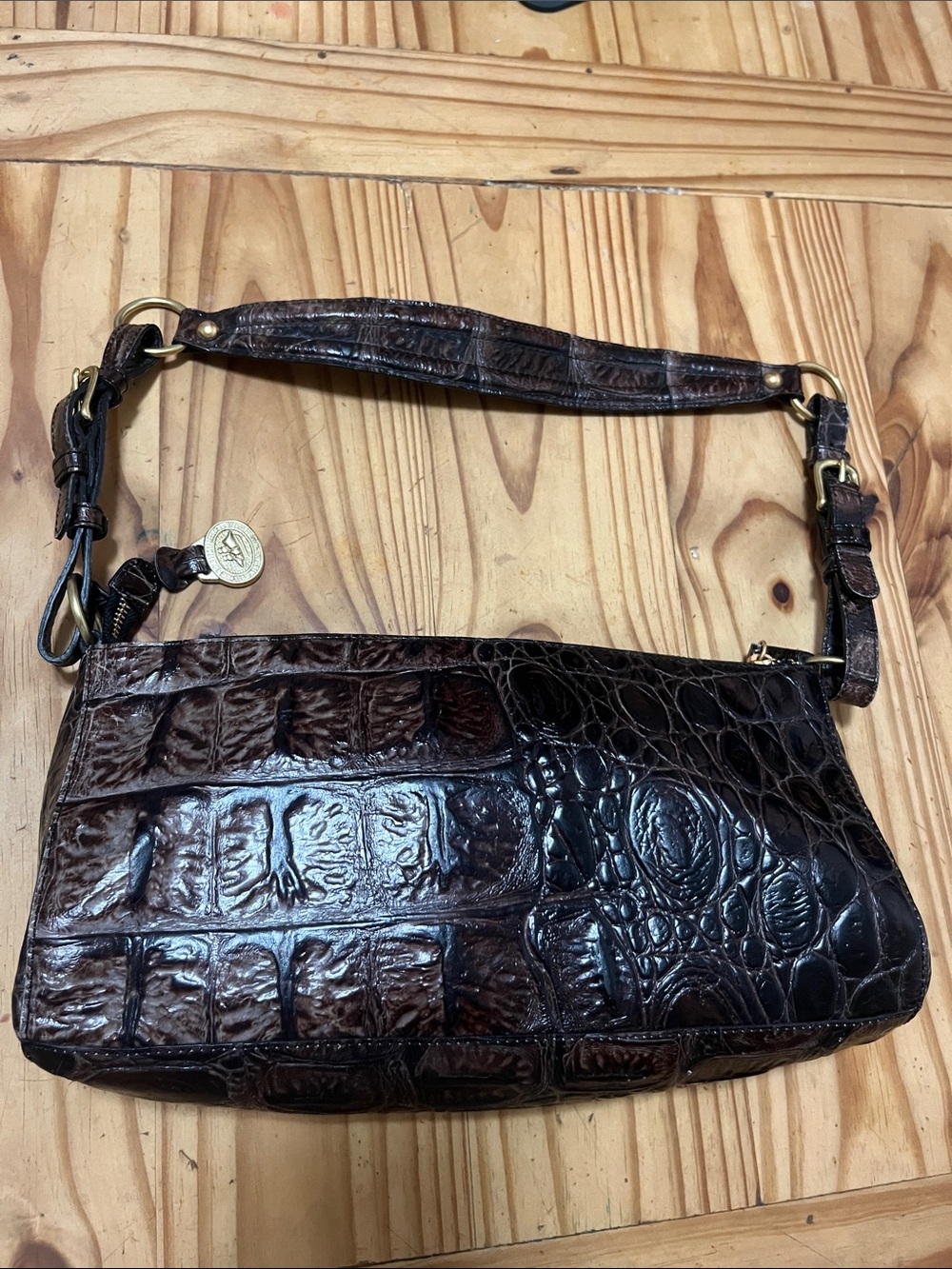 BRAHMIN VINTAGE Espresso Brown Croc Emboss Leather Shoulder Bag Limited Edition